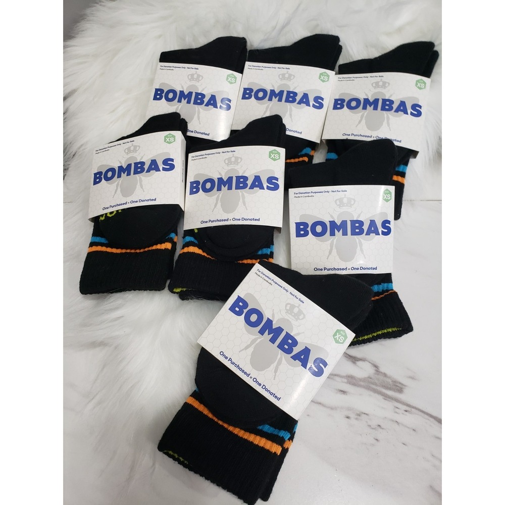 NEW 7 BOMBAS Women Youth Crew Socks SZ XS Original Black Honeycomb Support LOT